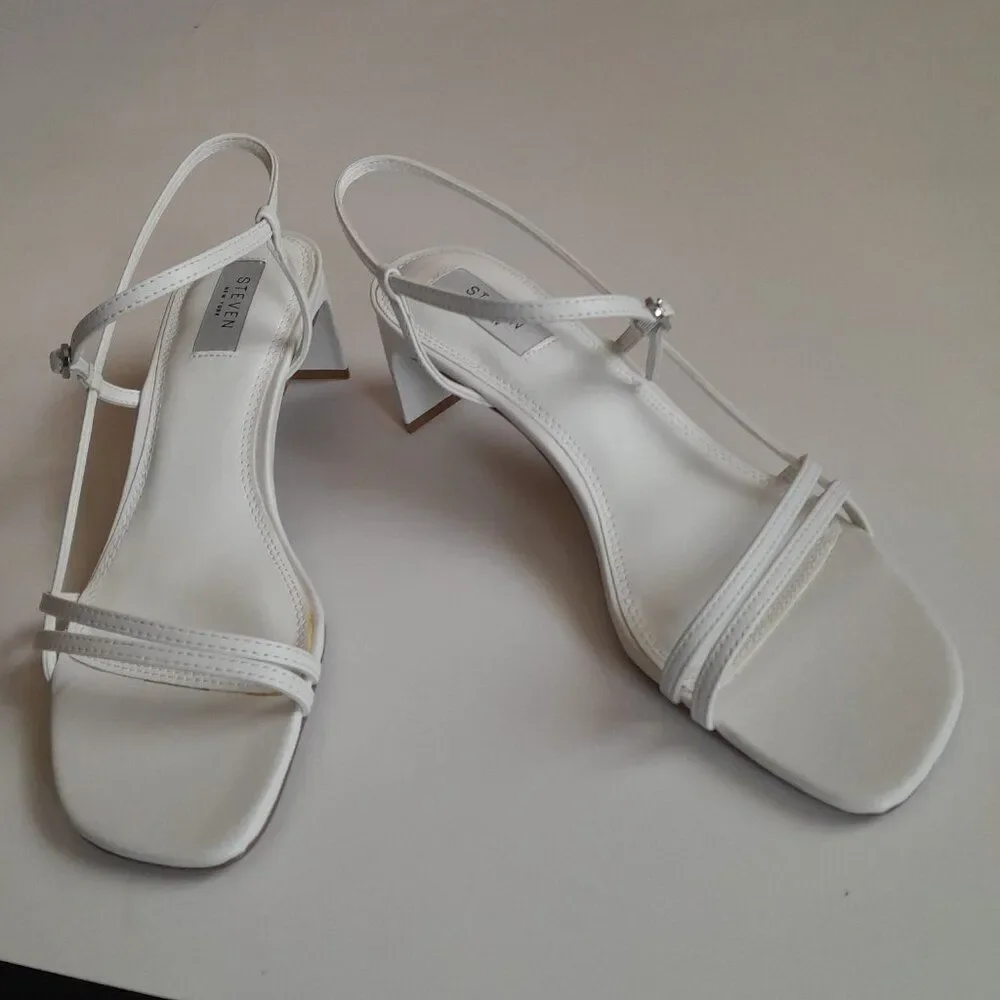 Steven New York Women’s Oceana White Leather Strappy Heels size 9.5